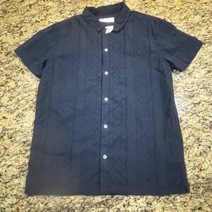 Aeropostale Mens Navy Blue Eyelet Embroidered Short Sleeve Button Down Shirt M